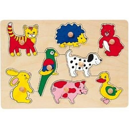 Goki 8-delige houten puzzel dierenbabies
