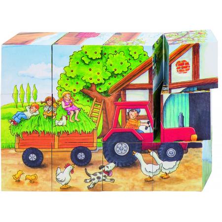 Goki Houten blokkenpuzzel jaargetijden op de boerderij