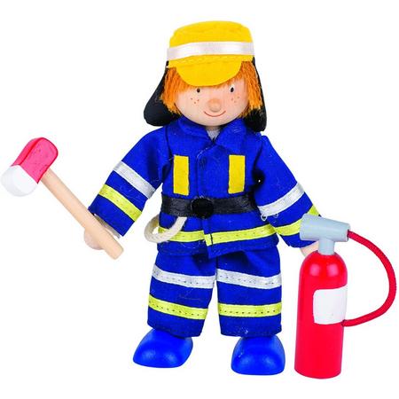 Goki Houten buigpopje brandweerman met blusser 11,5cm