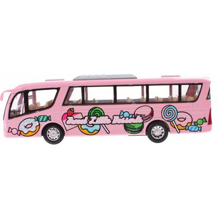 Goki Metalen Bus Miniatuur Roze 18 Cm