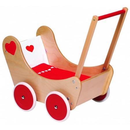 Goki Poppenwagen rood hart met beddengoed 58 x 35 x 53 cm