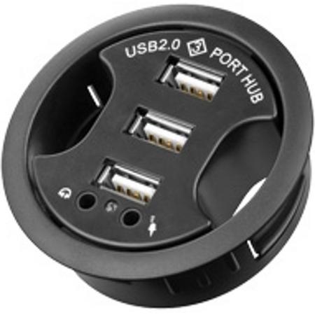 Goobay 3-poorts USB2.0 hub met headset aansluitingen voor bureau inbouw - 1,5 meter