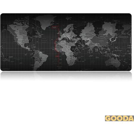XL Muismat Wereldkaart - 80x30 - Gaming Muismat - Muismatten - Mousepad - Antislip - Desktop Mat - Wereldkaart - Muismat Zwart - Muismat MEGA - Gooda
