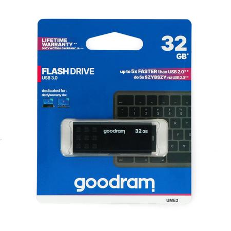 GOODRAM USB3.0 Flash Drive, 32 GB, UME3, USB A connector, Black, 60/20 MB/s (USB3/2/1.1 comp)