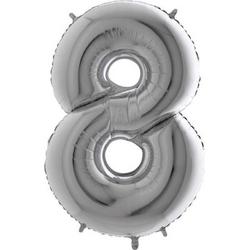 Grabo Balloons - Folieballon - Cijfer 8 - zilver - 66cm