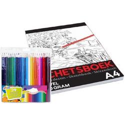 24-delige teken Grafix potloden set met A4 schetsboek 50 vellen - Cadeau voor verjaardagen