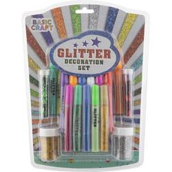 Grafix 17-delige Glitter Decoratie Set - Strooi Glitter - Glitterlijm Stiften -  Goud & Zilver glitters - Uren knutselplezier voor kinderen - Glitter Tekenen voor kinderen