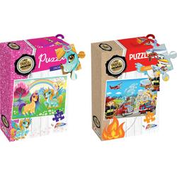 Grafix puzzel voor kinderen - 2x legpuzzel  - Thema: brandweer & unicorns - 45 puzzelstukjes - 29 X 39 CM