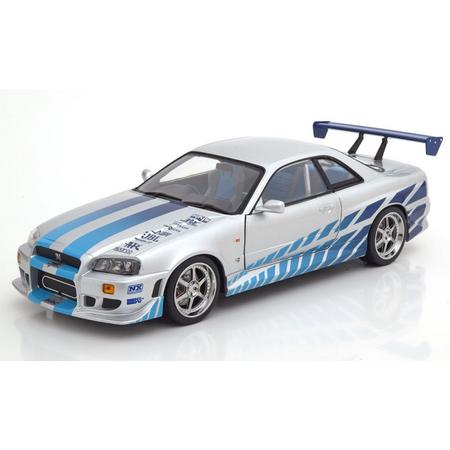 Brians Nissan Skyline GT-R (R34) jaar 1999 Fast & Furious 1-18 Greenlight Collectibles ( with Working Led Ground Effects )