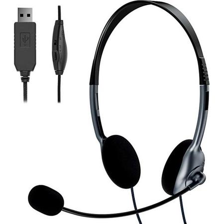 headset met microfoon - headset met microfoon voor pc - pc-headset, USB-headset met microfoon, ruisonderdrukking en volumeregeling, computerchat-headset voor Skype, webinars, thuiskantoor,