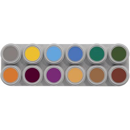 Schmink palletdoos B op waterbasis, 12 x2,5 ml, kleuren assorti