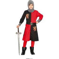 Guirca - Middeleeuwse & Renaissance Strijders Kostuum - Middeleeuwse Ridder Van De Vierkante Tafel Ricardo - Jongen - rood,zwart,zilver - 10 - 12 jaar - Carnavalskleding - Verkleedkleding