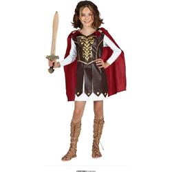 Guirca - Strijder (Oudheid) Kostuum - Heldhaftige Middeleeuwse Strijder Herona - Meisje - rood,bruin - 10 - 12 jaar - Carnavalskleding - Verkleedkleding