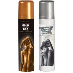 Guirca Haarspray/bodypaint spray - 2x kleuren - goud en zilver - 75 ml