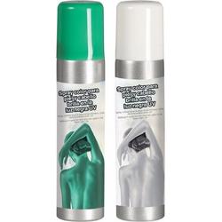 Guirca Haarspray/bodypaint spray - 2x kleuren - wit en groen - 75 ml