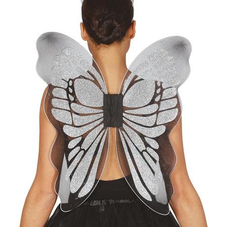vleugels vlinder - zilver zwart - 46 x 54 cm