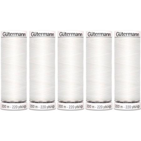 Gütermann allesnaaigaren 5 x 200m, kleur wit col. 800.