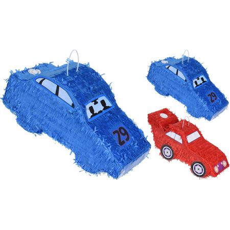 Set van 2 Pinata rood en blauw 48 cm - Kinderen - Zelf te vullen - 2 raceautos - XXL