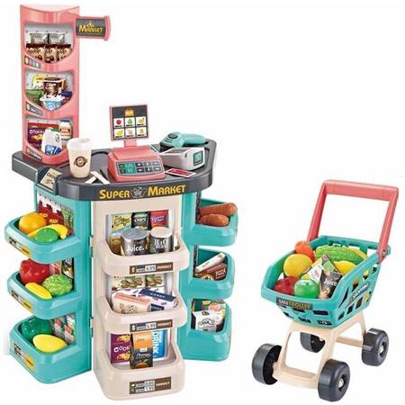 Speelgoed supermarkt - Mini supermarkt - Speelgoed winkelwagen - Speelgoed winkel - 47 delig -  XL speelgoed set - Speelgoed - Spelen - Speelgoedset - Winkelwagen - Winkelmandje - NEW LINE - LIMITED EDITION