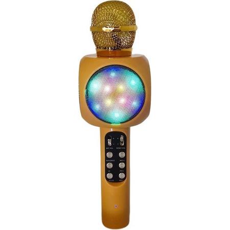 Magic Karaoke Microfoon Draadloos met Speaker - met Discolichten - Goudkleurig