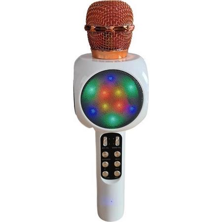 Magic Karaoke Microfoon Draadloos met Speaker - met Discolichten - Wit