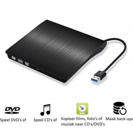 HMerch™ Externe DVD Speler en brander - Geschikt voor CD & DVD - Plug and play - voor Laptop / PC / Macbook / iMac - USB 3.0 - Zwart