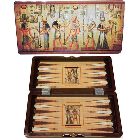 Backgammon koffer hout Egypt Design 40cm.