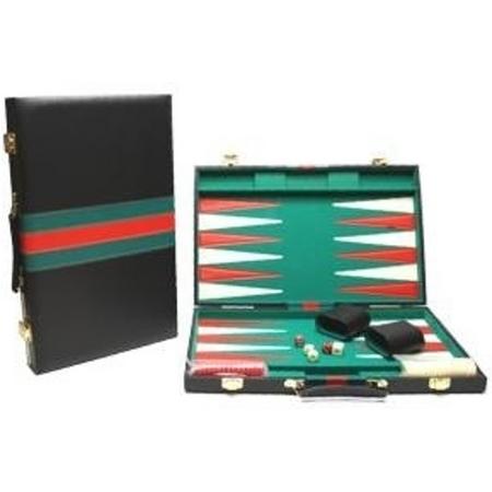 Backgammonkoffer 38 cm.zwart groen rood