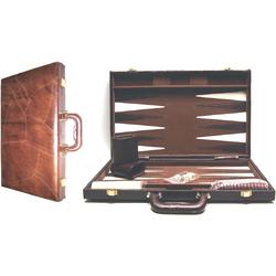 Exlusieve Backgammon koffer patchwork leder 46 cm.