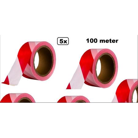 5x Rol afzetlint rood/wit 100 meter - markeer afzet lint verboden toegang volgen