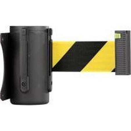 Wandcassette van staal, zwart, riem geel/zwart, 3m
