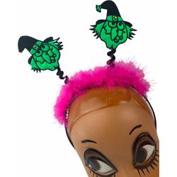 Halloween Diadeem Heks roze met groen (griezelfeest verkleding haarband)