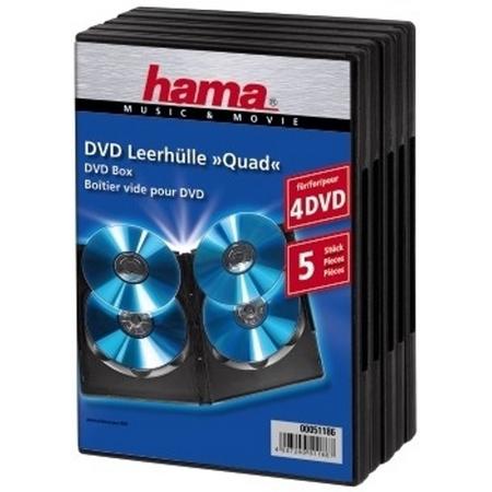 Hama Dvd Quad Box - 4 DVDs per hoes  / 5 stuks / Zwart