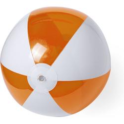 Strandbal - 28 cm - Strandspeelgoed - Opblaasbaar - Gestreept - PVC - oranje - wit