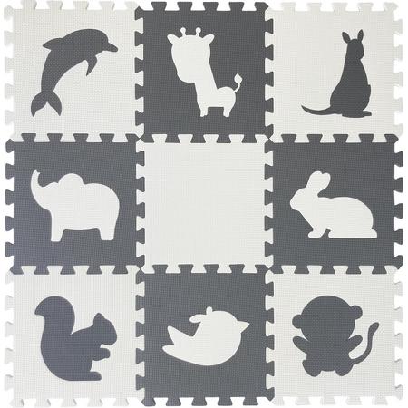 Animal foam puzzel speelmat. Deze set bestaat uit 9 matten met uitneembare dieren figuren. Totale afmeting speelmat 90x90x1cm