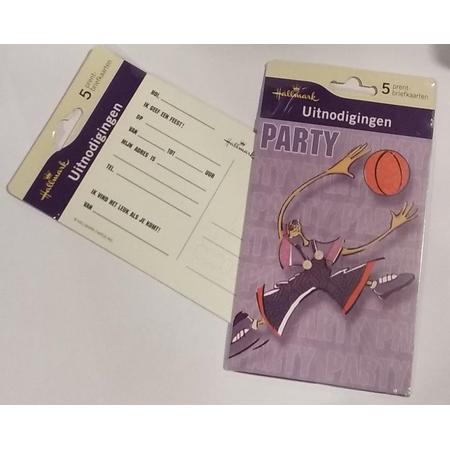 5 uitnodigingen - prentbriefkaart - basketbal