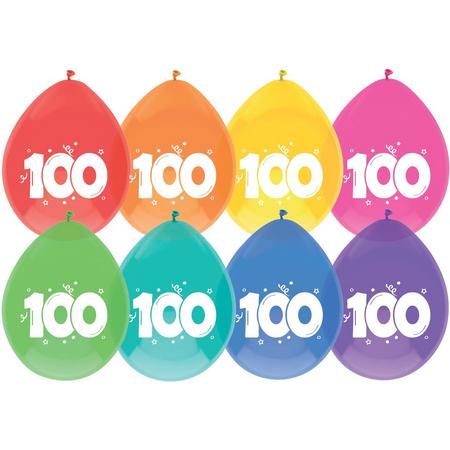 Ballonnen 100 Jaar Multi/Wit 8 stuks 30 cm