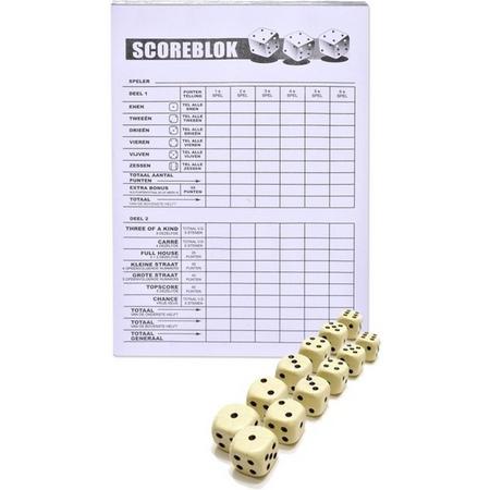 Scoreblok Yahtzee - inclusief 12 dobbelstenen - dobbelspel