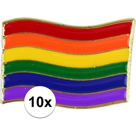 10x Regenboog gay pride kleuren metalen pin/broche/badge 4 cm - Regenboogvlag LHBT accessoires
