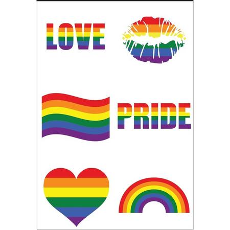 6x Regenboog gay pride kleuren nep tattoos/tatoeages 5 x 5 cm - Regenboogvlag LHBT accessoires