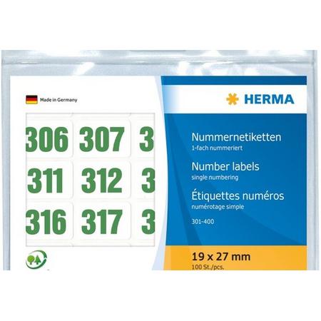 Herma 4860 nummerstickers 301-400 groen op witte ondergrond 19x27mm