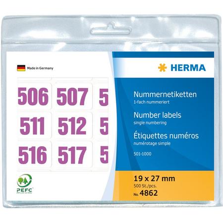 Herma 4862 nummerstickers 501-1000 paars op witte ondergrond