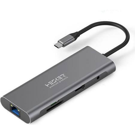 USB-C Hub / HDMI - 9 in 1 - HDMI 4k - 3x USB 3.0 - LAN Ethernet - Power Delivery - Jack 3.5mm - TF/SD Kaart Lezer