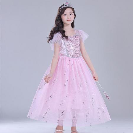 Verkleedkleding kind - Elsa jurk maat 110/116  (120) - roze prinsessenjurk - Frozen kleed - gratis diadeem haarvlecht - verkleedkleding