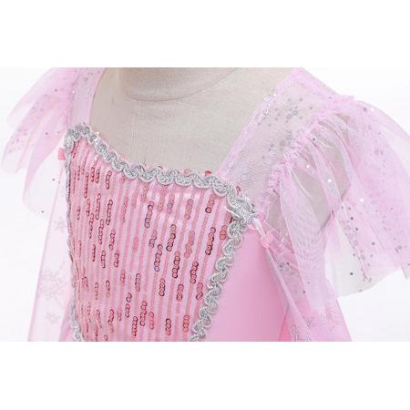 Verkleedkleding kind - Elsa jurk maat 128/134 (140) - roze prinsessenjurk  - Frozen kleed - gratis diadeem haarvlecht - verkleedkleding