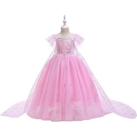 Verkleedkleding kind - Elsa jurk maat 146/152 (150) - roze prinsessenjurk - Frozen kleed - gratis diadeem haarvlecht - verkleedkleding