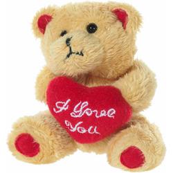 Mini knuffel beertjes bruin met I Love You hartje van 10 cm - Moederdag/bruiloft - valentijn cadeautje voor hem en haar