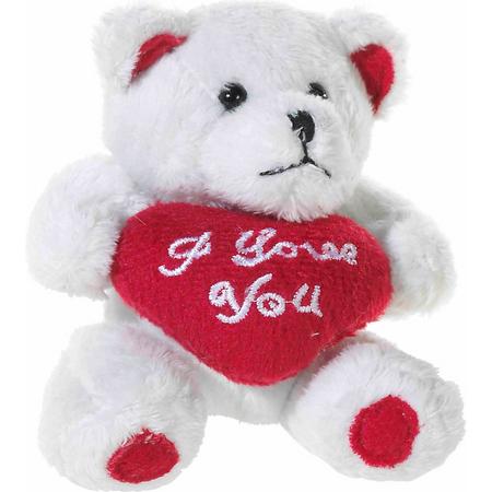Mini witte cadeau knuffel beertjes met I love you hartje van 10 cm - Moederdag/Valentijn/Bruiloft/Lieve oma cadeautje sturen