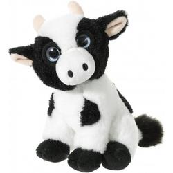 Zwart met witte pluche koe/koeien knuffels 14 cm - Boerderij knuffeldieren voor kinderen
