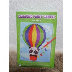Diamond painting canvas, Panda in ballon, 18 x 23 cm, vierkante steentjes